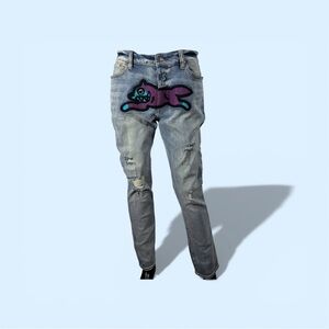 Men's Running Dog Icecream Embroidered Jeans Size 34